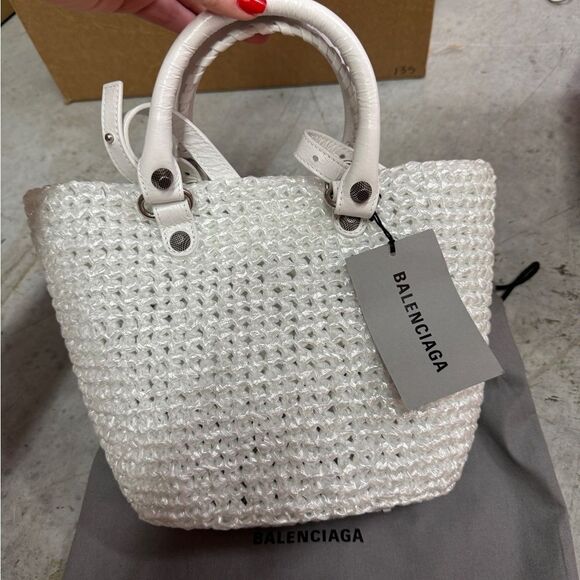 Balenciaga Small Le Cagole Panier Tote Bag Optic White - Picture 8 of 11